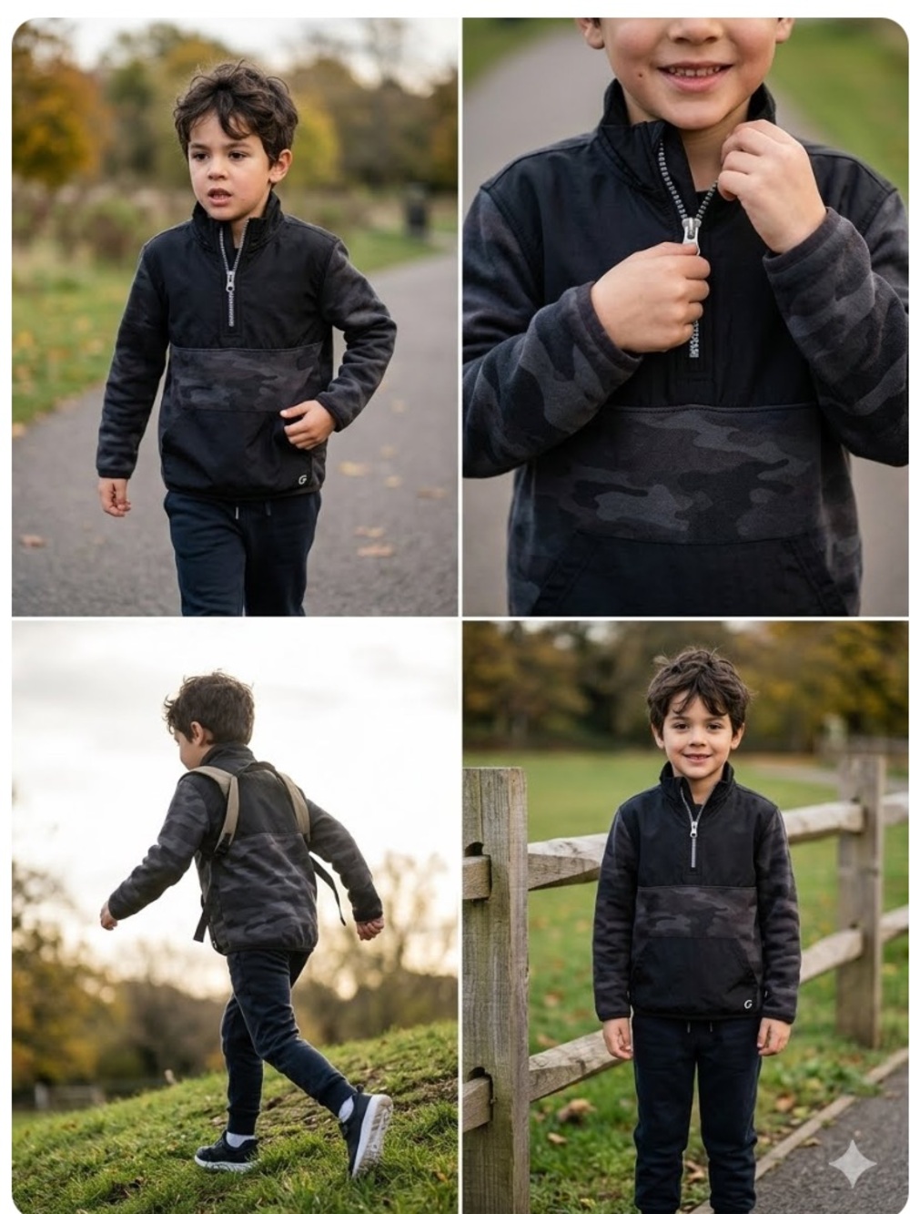 Gap fit 1/2 Zip Boys Jacket Black and Camo Size 6